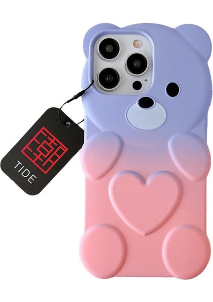iPhone15 Pro Tpu Kasası Için Temiz Bear Gradyan Renkli Kapak Hangtag-Purple+Pink ile (Yurt Dışından)