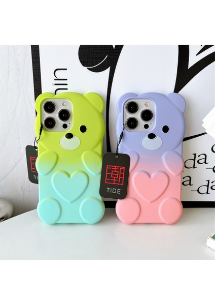 iPhone15 Pro Tpu Kasası Için Temiz Bear Gradyan Renkli Kapak Hangtag-Purple+Pink ile (Yurt Dışından) modelleri