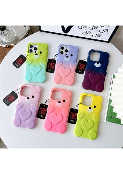 iPhone15 Pro Tpu Kasası Için Temiz Bear Gradyan Renkli Kapak Hangtag-Purple+Pink ile (Yurt Dışından) fırsatları