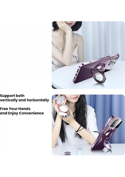 Pc Telefon Kılıfı iPhone15 Pro Max Elektrokaplatma Cam Lens Film Kickstand Cover Magsafe-Şeffaf Turuncu ile Uyumlu (Yurt Dışından) fiyatları