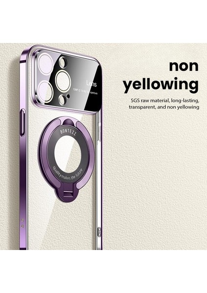 Pc Telefon Kılıfı iPhone15 Pro Max Elektrokaplatma Cam Lens Film Kickstand Cover Magsafe-Şeffaf Turuncu ile Uyumlu (Yurt Dışından) modelleri