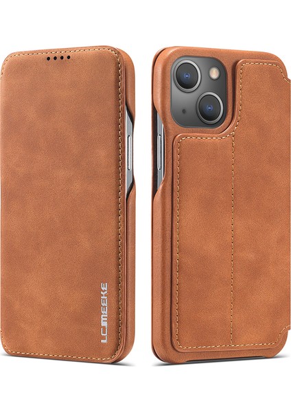 iPhone15 Plus Pu Deri Savaşı Için Telefon Kasası Tek Kart Yuvası Anti-Drop Kapak-Kahverengi (Yurt Dışından)
