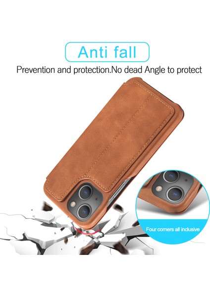 iPhone15 Plus Pu Deri Savaşı Için Telefon Kasası Tek Kart Yuvası Anti-Drop Kapak-Kahverengi (Yurt Dışından)