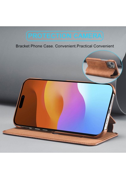 iPhone15 Plus Pu Deri Savaşı Için Telefon Kasası Tek Kart Yuvası Anti-Drop Kapak-Kahverengi (Yurt Dışından)