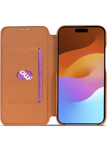iPhone15 Plus Pu Deri Savaşı Için Telefon Kasası Tek Kart Yuvası Anti-Drop Kapak-Kahverengi (Yurt Dışından)