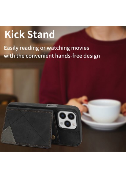 iPhone15 Pro Max Kart Tutucu Kickstand Pu Deri+Tpu Hattı Ekleme Desresit Telefon Kılıf Black (Yurt Dışından)