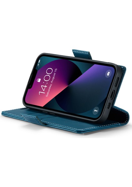 iPhone15 Plus Için Rfıd Engelleme Şok Geçirmez Telefon Kapağı Pu Deri Stand Cüzdan Kılıf Mavisi (Yurt Dışından)