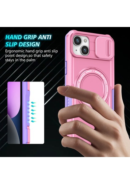 iPhone14 Plus Kılıfı Kamaralı Kickstand Manyetik Telefon Kabuk-Doğru/pembe (Yurt Dışından) fiyatları