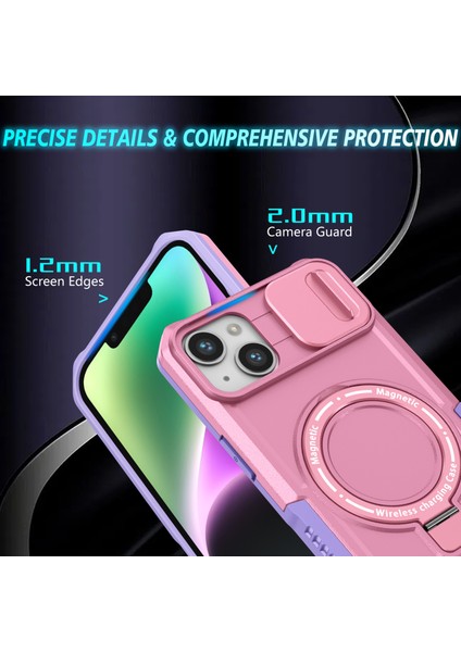 iPhone14 Plus Kılıfı Kamaralı Kickstand Manyetik Telefon Kabuk-Doğru/pembe (Yurt Dışından) modelleri
