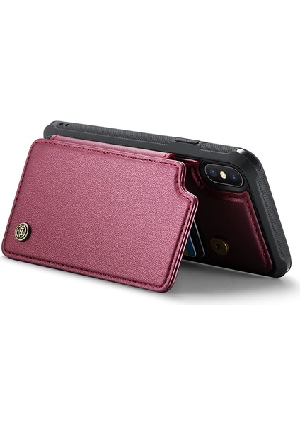 iPhoneX/xs Case 4 Kart Yuvaları Için Litchi Doku Kickstand Telefon Kapak-Kırmızı (Yurt Dışından)