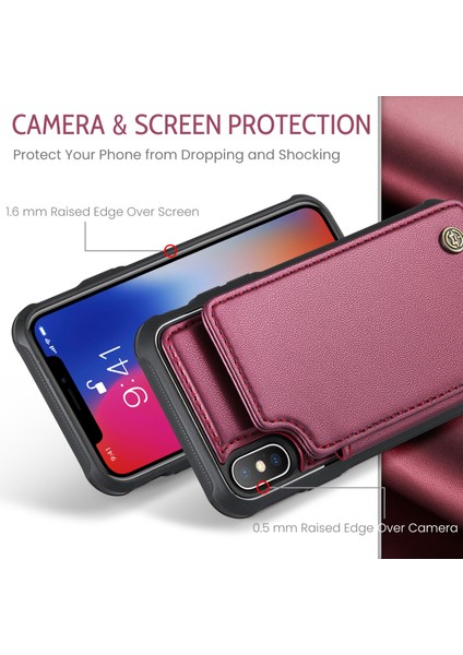 iPhoneX/xs Case 4 Kart Yuvaları Için Litchi Doku Kickstand Telefon Kapak-Kırmızı (Yurt Dışından)