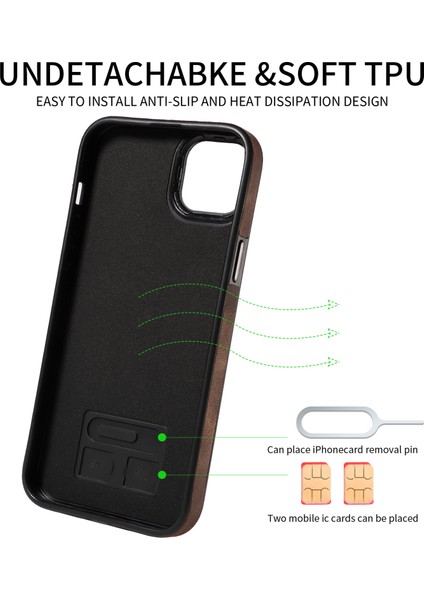 iPhone14 Kart Tutucu Yüzüğü Kickstand Anti-Drop Kapak Pu Deri Kaplı Tpu Telefon Vaka-Kahverengi (Yurt Dışından) indirimleri