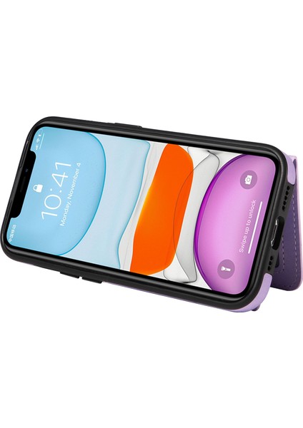 iPhone11 Pu Deri+Tpu Kart Tutucu Kapak Yüzüğü Kickstand Şok Geçirmez Telefon Vaka Işığı Mor (Yurt Dışından) fırsatları