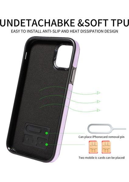 iPhone11 Pu Deri+Tpu Kart Tutucu Kapak Yüzüğü Kickstand Şok Geçirmez Telefon Vaka Işığı Mor (Yurt Dışından) indirimleri