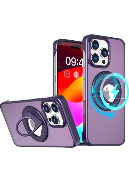 iPhone15 Pro Max Case Telefon Kılıfı Magsafe Borderless Tasarım Yüzüğü Kickstand Kapak-Mor ile Uyumlu (Yurt Dışından)