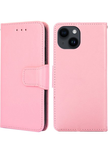 iPhone15 Dokulu Pu Deri Cüzdan Stand Telefon Kılıfı Kabuk-Pembe (Yurt Dışından)