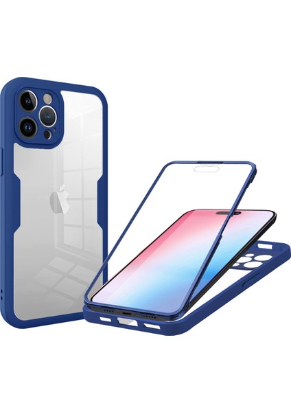 iPhone15 Pro Full Vücut Koruyucu Kılıf Acrililik+Tpu Pet Ekran Koruyucu Navy Mavi ile Temiz Telefon Kapağı (Yurt Dışından)