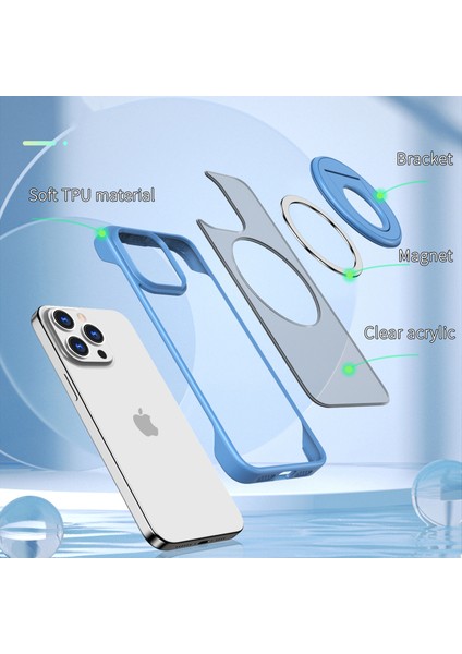 iPhone15 Pro Max Case Telefon Kılıfı Için Magsafe Borderless Tasarım Yüzüğü Kickstand Cover Sky Blue (Yurt Dışından) indirimleri