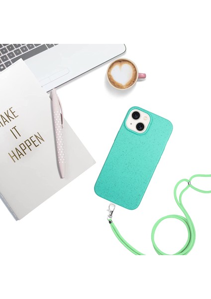 iPhone15 Plus Kasa Biyolojik Olarak Parçalanabilir Buğday Samanı+Tpu Anti-Çizik Akıllı Telefon Kapağı Uzun Ip Gökyüzü Mavisi (Yurt Dışından)