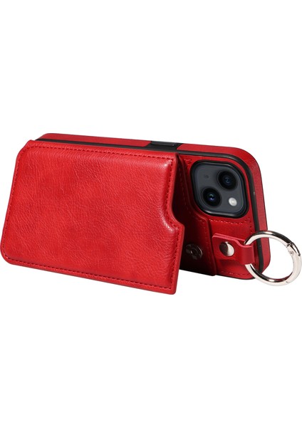 iPhone14 Case Ring Buckle Deri+Tpu Telefon Kapağı Kart Yuvaları-Kırmızı (Yurt Dışından) fırsatları
