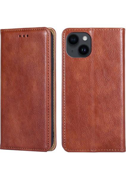 iPhone15 Manyetik Kapatma Stand Cüzdan Tam Koruma Pu Deri+Tpu Telefon Kapak-Kahverengi (Yurt Dışından)