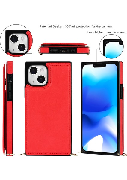 iPhone15 Plus Manyetik Buttons Için Kickstand Telefon Kasası Rfıd Blooking Card Tutucu Kapak Uzun Kayış Kırmızısı (Yurt Dışından) fırsatları