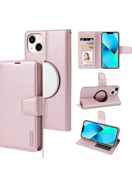iPhone14 Plus Içincüzdan Telefon Kılıfı Plus Pu Deri Kapağı Magsafe-Rose Gold ile Uyumlu (Yurt Dışından)