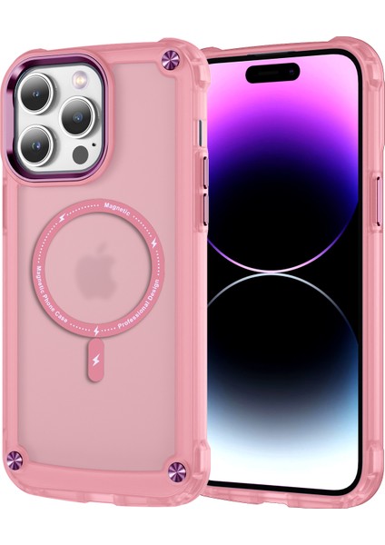 iPhone15 Pro Tpu+Pc Imtiyazlı Mat Kapak Manyetik Telefon Kılıfı Magsafe-Pink ile Uyumlu (Yurt Dışından)