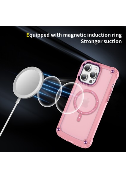 iPhone15 Pro Tpu+Pc Imtiyazlı Mat Kapak Manyetik Telefon Kılıfı Magsafe-Pink ile Uyumlu (Yurt Dışından)