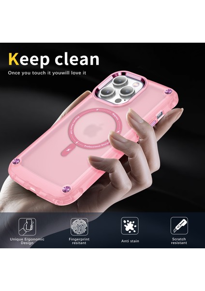 iPhone15 Pro Tpu+Pc Imtiyazlı Mat Kapak Manyetik Telefon Kılıfı Magsafe-Pink ile Uyumlu (Yurt Dışından)