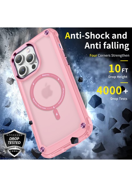 iPhone15 Pro Tpu+Pc Imtiyazlı Mat Kapak Manyetik Telefon Kılıfı Magsafe-Pink ile Uyumlu (Yurt Dışından)