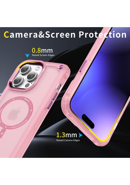 iPhone15 Pro Tpu+Pc Imtiyazlı Mat Kapak Manyetik Telefon Kılıfı Magsafe-Pink ile Uyumlu (Yurt Dışından)