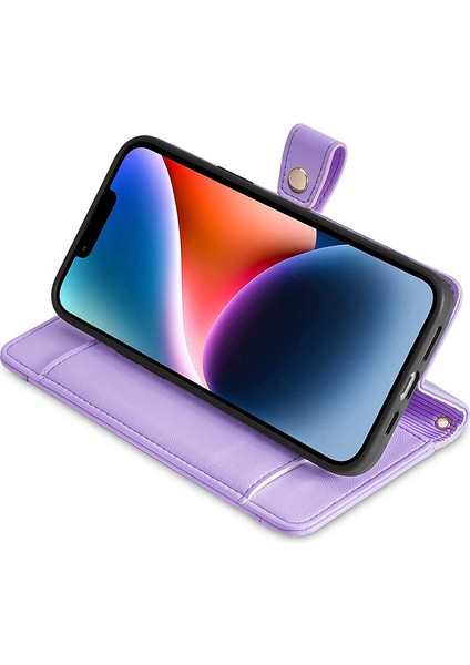 iPhone15 Plus Için Plus Fermuar Cep Cüzdan Kılıfı Pu Deri Stand Kart Yuvaları Telefon Kapağı Bilek Kayışı ve Omuz Kayış-Mor ile Kapak (Yurt Dışından) indirimleri
