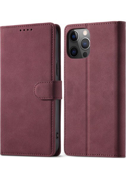 iPhone15 Pro Rfıd Için Engelleme Cüzdan Deri Telefon Kılıfı Stand Mat Telefon Kapak-Kırmızı (Yurt Dışından)