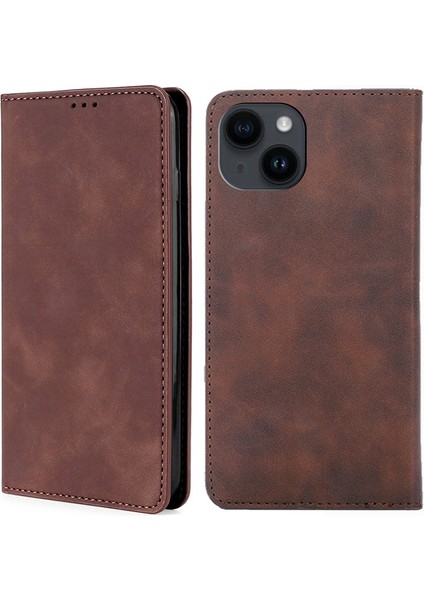iPhone15 Plus Deri Kart Tutucu Için Stand Kapağı Manyetik Kapanış Cilt Touch Telefon Vaka-Dark Brown (Yurt Dışından)