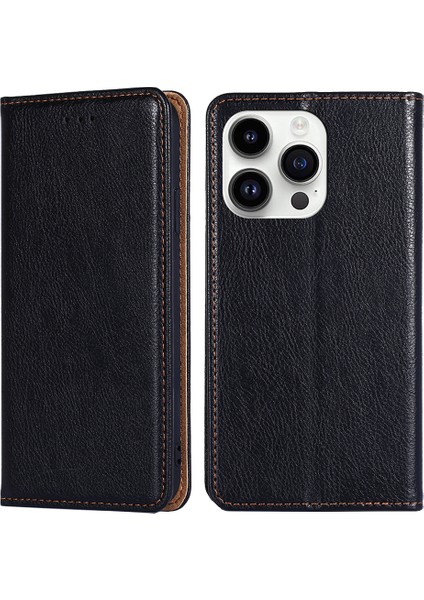 iPhone15 Pro Magnicy Canloure Stand Stant Cüzdan Pu Deri Sonbahar Kanıtı Telefon Kapağı Black (Yurt Dışından)