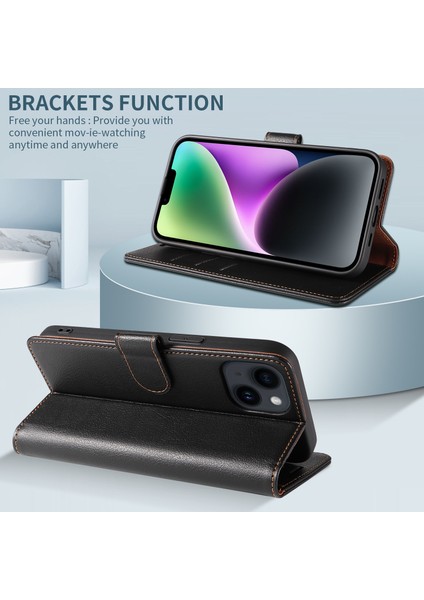 iPhone15 Plus Pu Pu Deri Stand Kapağı Manyetik Kapatma Telefon Kılıfı Rfıd Blowıng Fonksiyon Kabuk-Kırmızısı (Yurt Dışından)