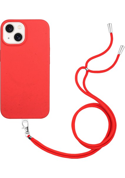 iPhone15 Plus Kasa Biyolojik Olarak Parçalanabilir Buğday Samanı+Tpu Anti-Slatch Anti-Clatch Akıllı Telefon Kapağı Uzun Ip Kırmızısı (Yurt Dışından)