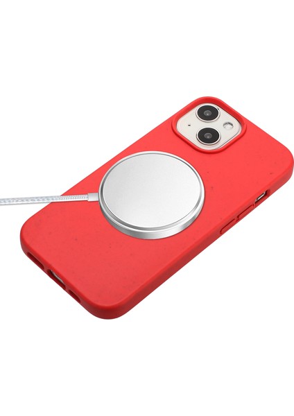 iPhone15 Plus Kasa Biyolojik Olarak Parçalanabilir Buğday Samanı+Tpu Anti-Slatch Anti-Clatch Akıllı Telefon Kapağı Uzun Ip Kırmızısı (Yurt Dışından)