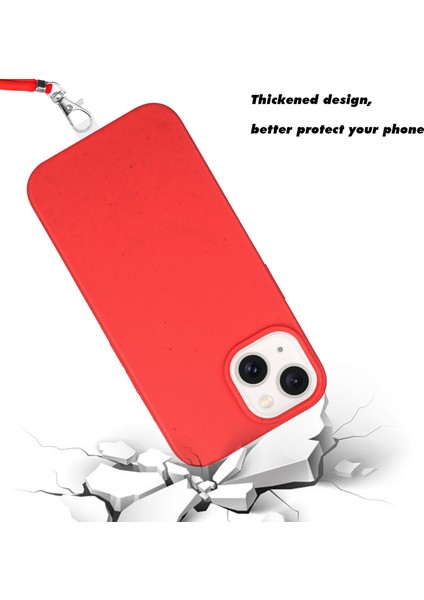 iPhone15 Plus Kasa Biyolojik Olarak Parçalanabilir Buğday Samanı+Tpu Anti-Slatch Anti-Clatch Akıllı Telefon Kapağı Uzun Ip Kırmızısı (Yurt Dışından)