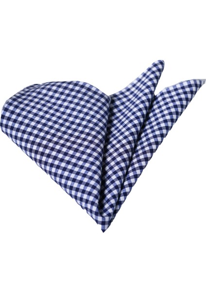 Lacivert Beyaz Pötikare Desenli Pamuklu Cep Yaka Mendili