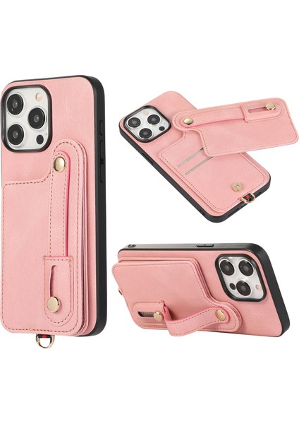 iPhone14 Pro Max Case Kickstand Card Tutucu Tpu+Deri Telefon Kapak Pembe (Yurt Dışından)