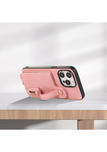 iPhone14 Pro Max Case Kickstand Card Tutucu Tpu+Deri Telefon Kapak Pembe (Yurt Dışından)