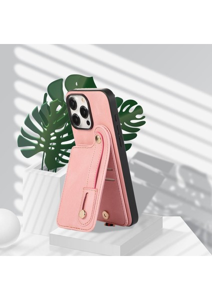 iPhone14 Pro Max Case Kickstand Card Tutucu Tpu+Deri Telefon Kapak Pembe (Yurt Dışından)