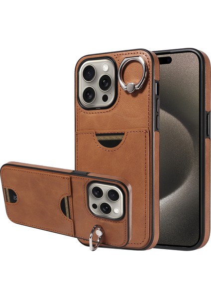Için iPhone15 Pro Max Shockproof Case ile Kart Yuvası Buzağı Dokusu Geri Kapak Kılıfı (Yurt Dışından)