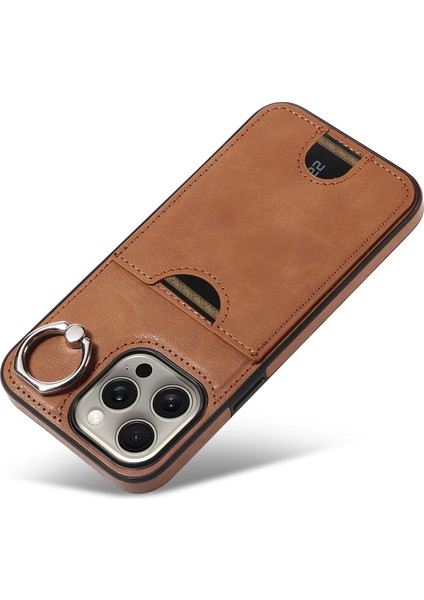 Için iPhone15 Pro Max Shockproof Case ile Kart Yuvası Buzağı Dokusu Geri Kapak Kılıfı (Yurt Dışından)