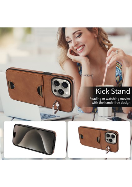 Için iPhone15 Pro Max Shockproof Case ile Kart Yuvası Buzağı Dokusu Geri Kapak Kılıfı (Yurt Dışından)