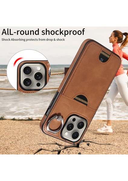 Için iPhone15 Pro Max Shockproof Case ile Kart Yuvası Buzağı Dokusu Geri Kapak Kılıfı (Yurt Dışından)