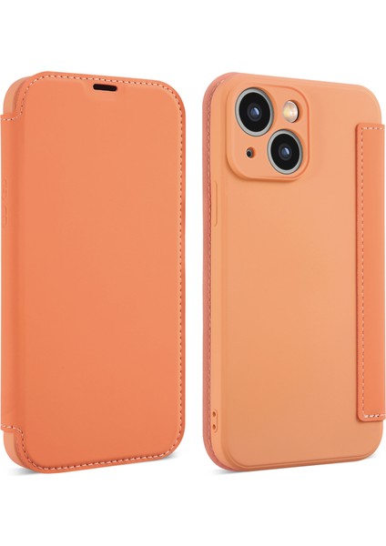 iPhone15 Kart Tutucu Için Kickstand Sıvı Silikon Bump Düzeltili Koruyucu Kılıf Cilt Touch Telefon Kapak-Orange (Yurt Dışından)