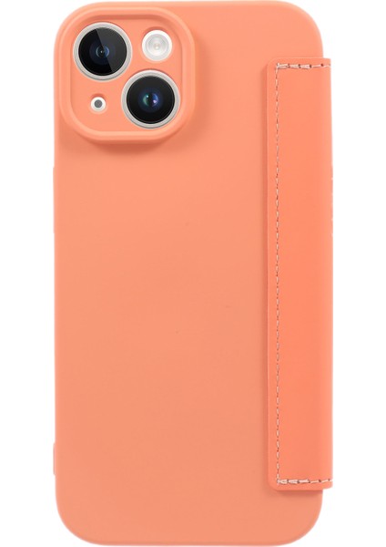 iPhone15 Kart Tutucu Için Kickstand Sıvı Silikon Bump Düzeltili Koruyucu Kılıf Cilt Touch Telefon Kapak-Orange (Yurt Dışından) modelleri